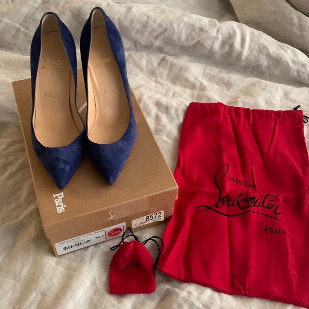 Christian Louboutin Womens Pump, Kate 100 midnight blue suede heels size 6.5